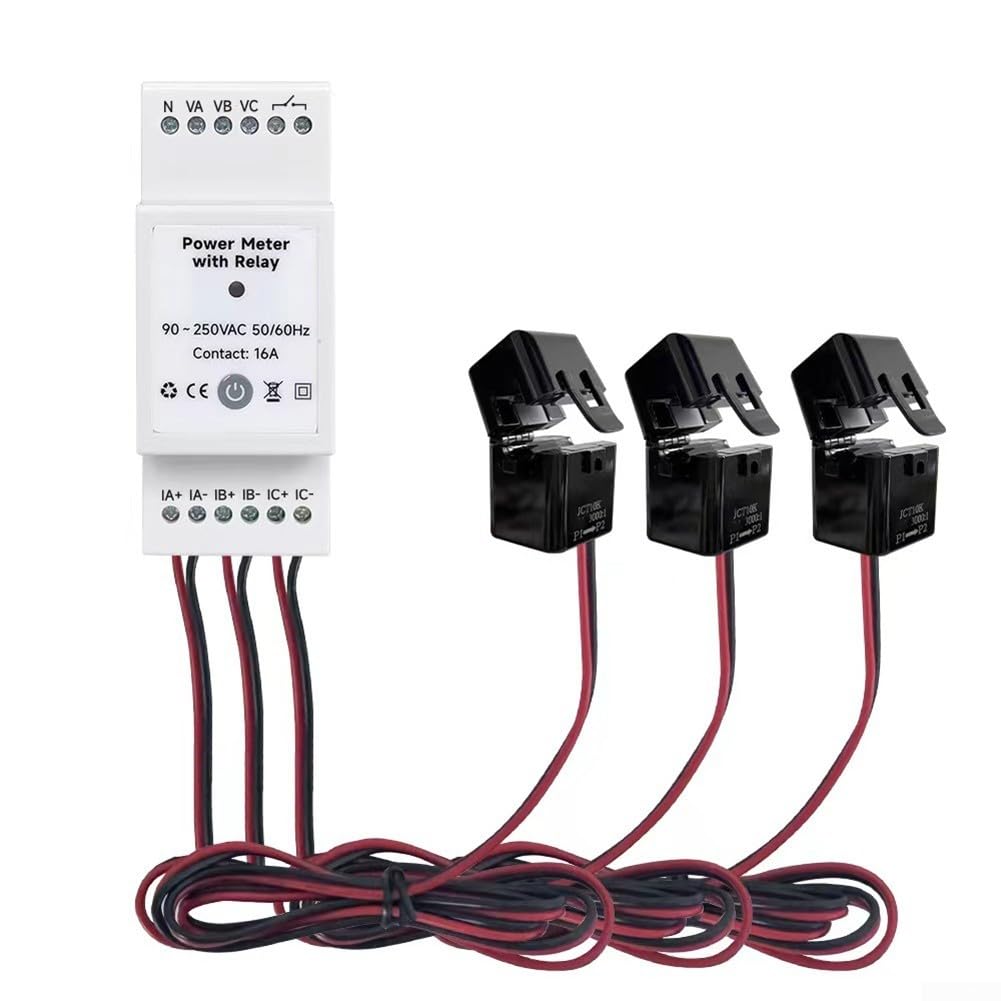 WiFi per Smart contatore di energia trifase per app Tuya, monitor di alimentazione su guida DIN con morsetti CT, monitoraggio della corrente di tensione, protezione da sovraccarico, compatibile con