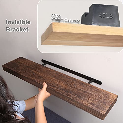 Habudda Floating Shelves, Wall Hanging Wood Shelf For Rustic Home Decor, Bathroom, Bedroom, Kitchen Display, Natural Wood, Invisible Bracket, 30", 2-Pack (Burlywood, 30"×6.7"×1.6") #TOP3