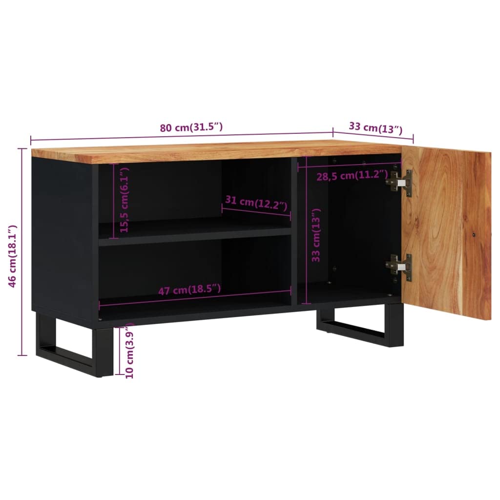 vidaXL Meuble TV 80x33x46 cm Bois d'acacia Solide et d'ingénierie, Support TV, Armoire média, Armoire HiFi, unité TV, Meuble multimédia