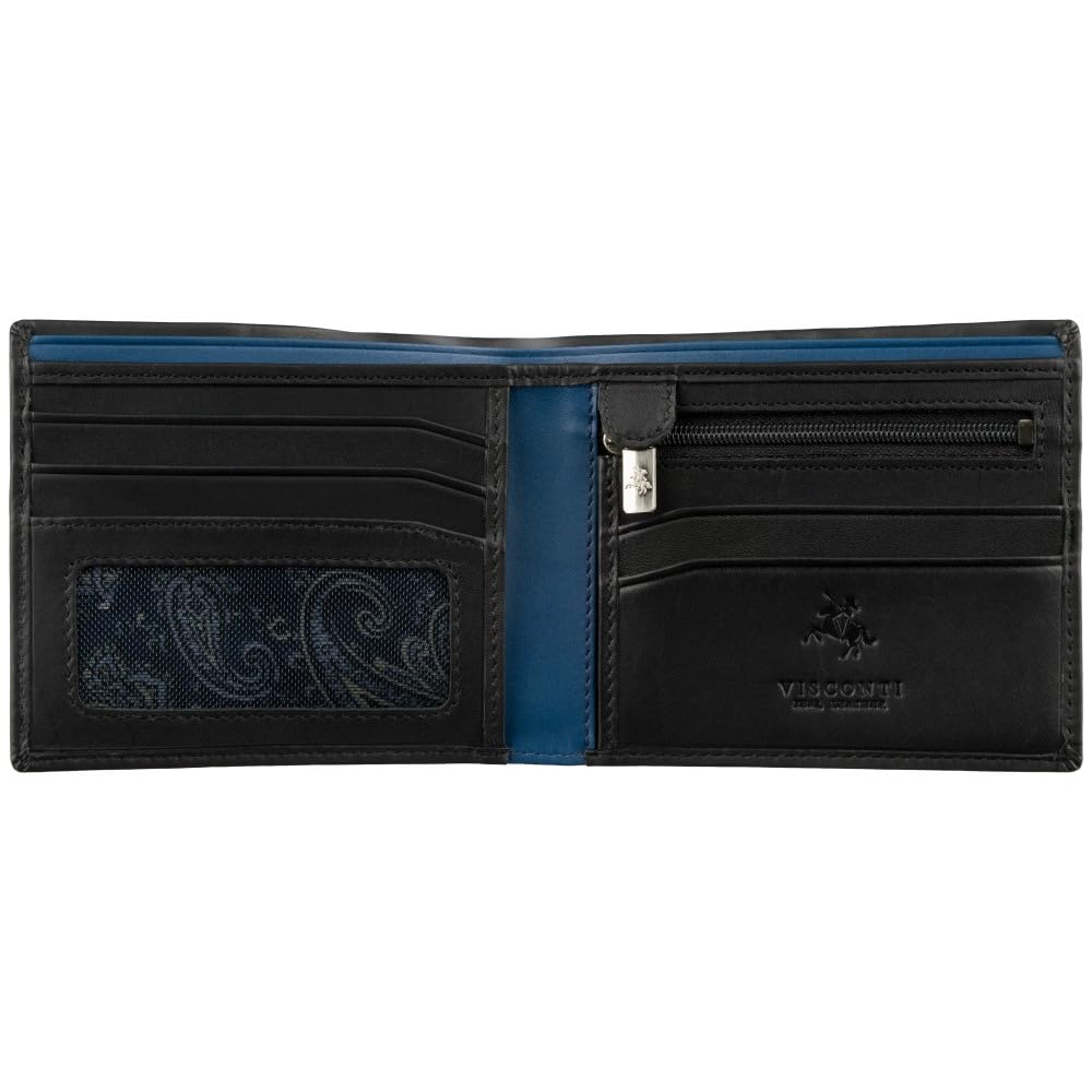 Visconti Pablo PM101 - Cartera de piel para tarjetas de crédito, billetes, monedas, negro/azul (Multicolor) - PM101