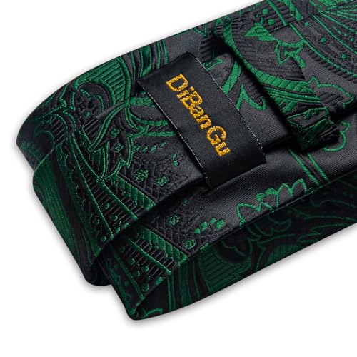 Image of DiBanGu Paisley Ties for Men Silk Necktie and Pocket Square Cufflinks Tie Clip Set Woven Classic Mens Tie for Wedding Party