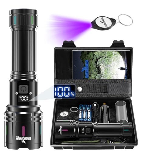 Shadowhawk LED Torch Rechargeable 50000 Lumens 1500M Long Throw Flashlight LCD Display Handheld Torches XHM90.2 Super Bright Tactical Flashlight Powerful Flash Light for Camping Hunting Gifts