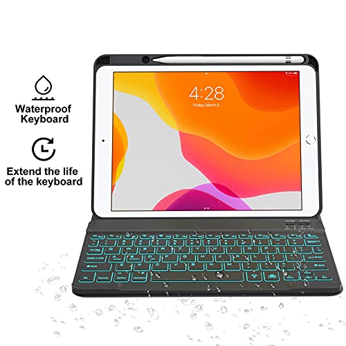 Ipad 9Th/8Th/7Th Generation Keyboard Case 10.2 Inch 2021/2020/2019, Ipad Pro 10.5-Inch Case With Keyboard,Ipad Air 3 2019, 7 Color Backlit Removable Bluetooth Wireless Keyboard Folio Case(Black) #TOP7