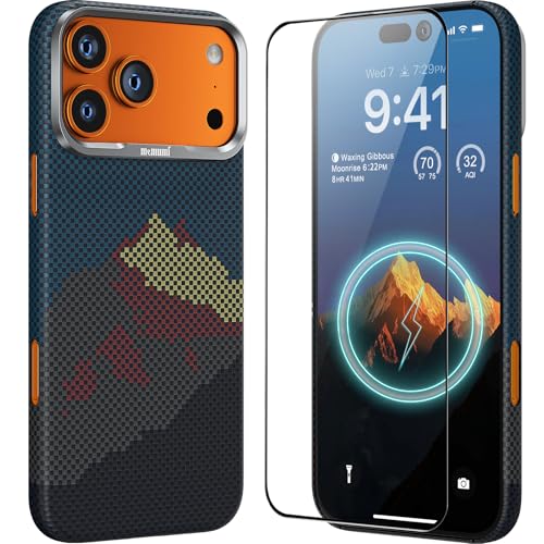 Coque aramide iPhone 17 Pro memumi Montagne d'or, l'éclat du soleil pour votre smartphone