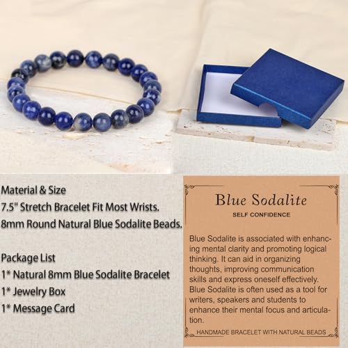 LPBeads Handmade Natural Gemstone Stretch Elastic 8mm Blue Sodalite Bracelet Healing Crystal Round Stone Beads Jewelry Gifts for Women Men by LPBeads - Used condition - Image 4