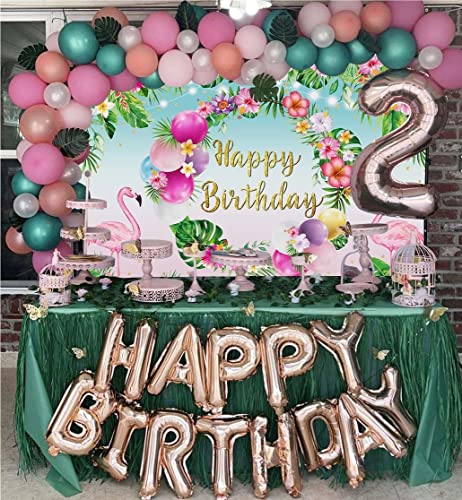Summer Happy Birthday Backdrop Tropical Hawaiian Flamingo Flowers Palm Leaves Summer Beach Photography Background Aloha Beach Baby Shower Luau Party Supplies Photo Booth Props 7x5FT by XIIULANGS - Used condition - Image 5
