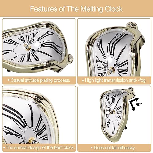 Maimaimonster Melting Clock Salvador Dali Melted Clock Decor Art Inspired Wall Clock Funny Creative Gift Used For Decorative Home Office Shelf Desk Table，Roman Gold #TOP5