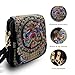 Embroidered Crossbody Bag Boho Ethnic Shoulder Bag Vintage Handmade Women Cellphone Pouch Small Handbag Coin Purse (Black Flower)