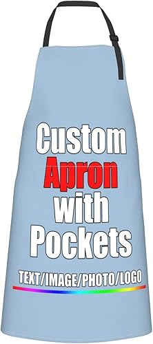 Miniatura 17 de Delantal personalizado para hombres y mujeres, niñas, niños, personalizable, nombre, texto, logotipo, imagen, foto, ajustable, con dos bolsillos