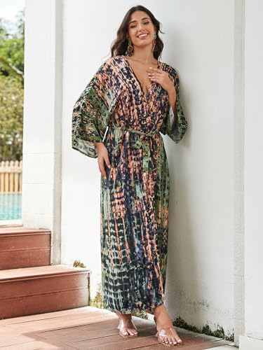 Image of Women's Kimono Cover Up Long Beach Dress Swimsuit Cover Ups Colorful Cardigan Lightweight Robe for Swimwear