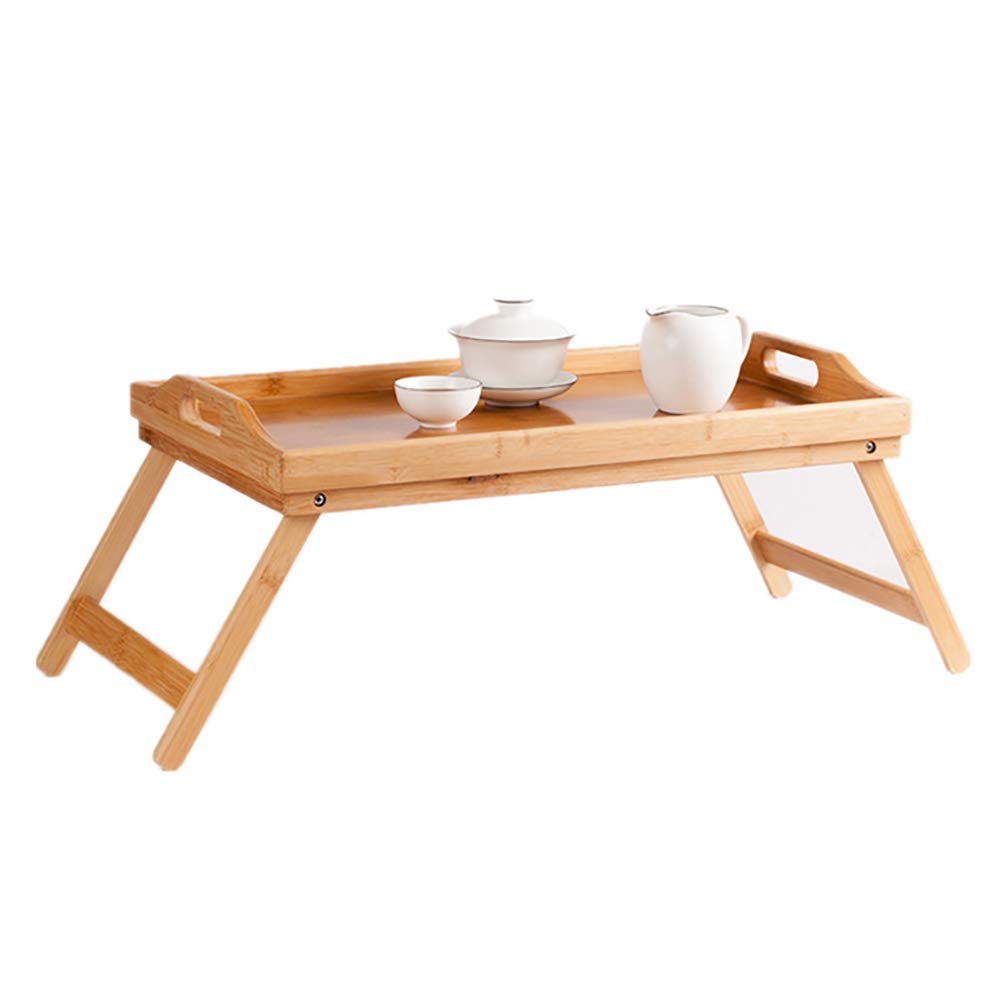 MODEZVOUS - Plateau Pliant en Bambou, Pliable Table de lit Plateau de Service Petit Déjeuner Snacks Genoux Table Table de Genou Poignées Facile à Nettoyer, Bambou
