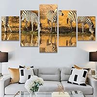 SIGNWIN 5 Panel Canvas Wall Art Animals Black and White Dramatic Group Modern Artwork for Home Decorations Ready to Hang - 60