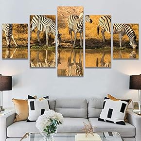 SIGNWIN 5 Panel Canvas Wall Art Animals Black...