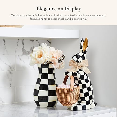 MACKENZIE-CHILDS Tall Enamel Vase, Unique Flower Vase, Decorative Table Decor for Living Room, Black-and-White Courtly Check2