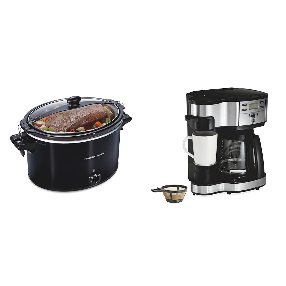 Hamilton Beach Slow Cooker Extra Large 10 Quart Stay or Go Portable With Lid Lock 2-Way 12 Cup