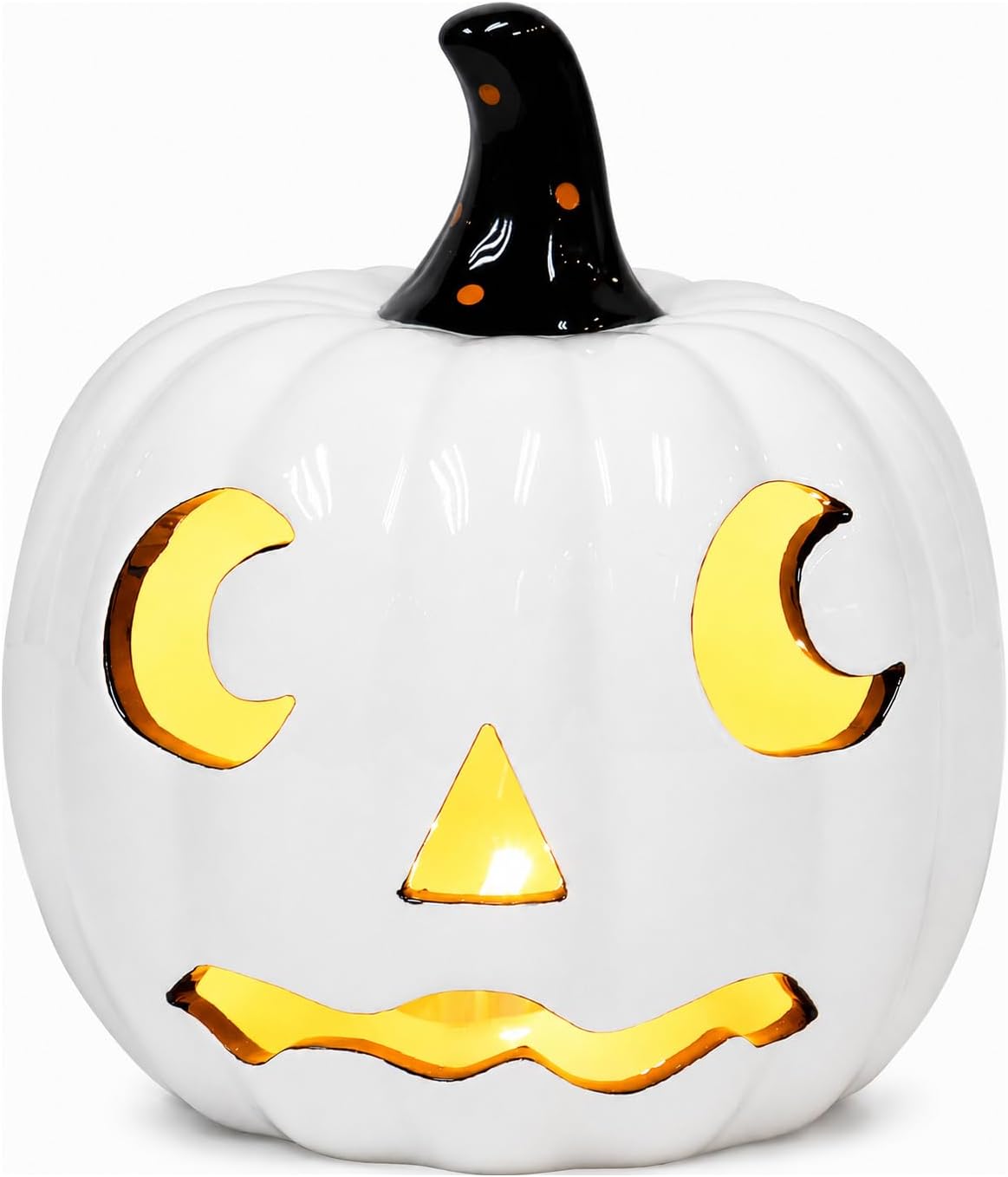 Ceramic Halloween Pumpkin Decor with Built in LED Light Battery Included Glossy Jack O Lantern Tabletop Decoration 5.5" Lighted Pumpkin for Indoor Fall Harvest Home Decor