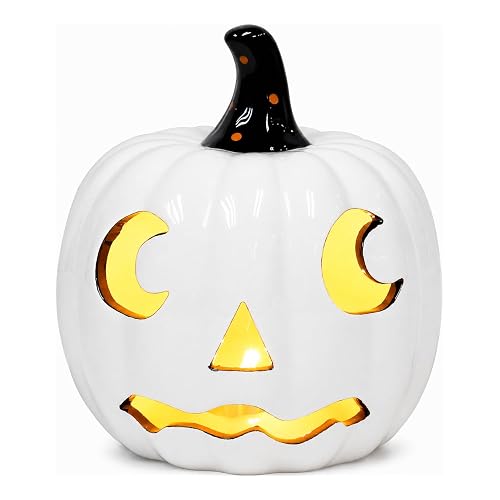 Midnight Manor Halloween LED Lighted Ceramic Jack O Lantern Battery
