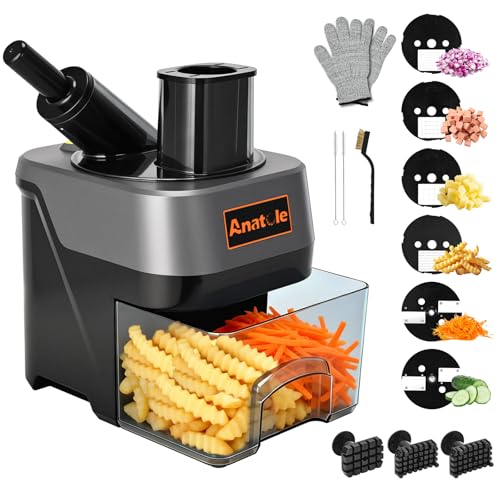Anatole 6 en 1 Coupe Légumes Électrique en Cubes Ondulées Trancheuse de Légumes Fruits Professionnel Rapeuse Multifonctions pour Concombre Pomme de Terre...