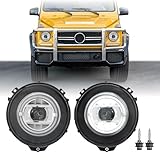 USR 07-18 G Class Wagon Headlight – Xenon Projector Head Lamps + x2 Philips D2S HID Bulbs (Left + Right) Pair - Compatible with 2007-2018 Mercedes G-Wagon W463 (W464 UPDATED STYLE HALO WHITE LED RING)