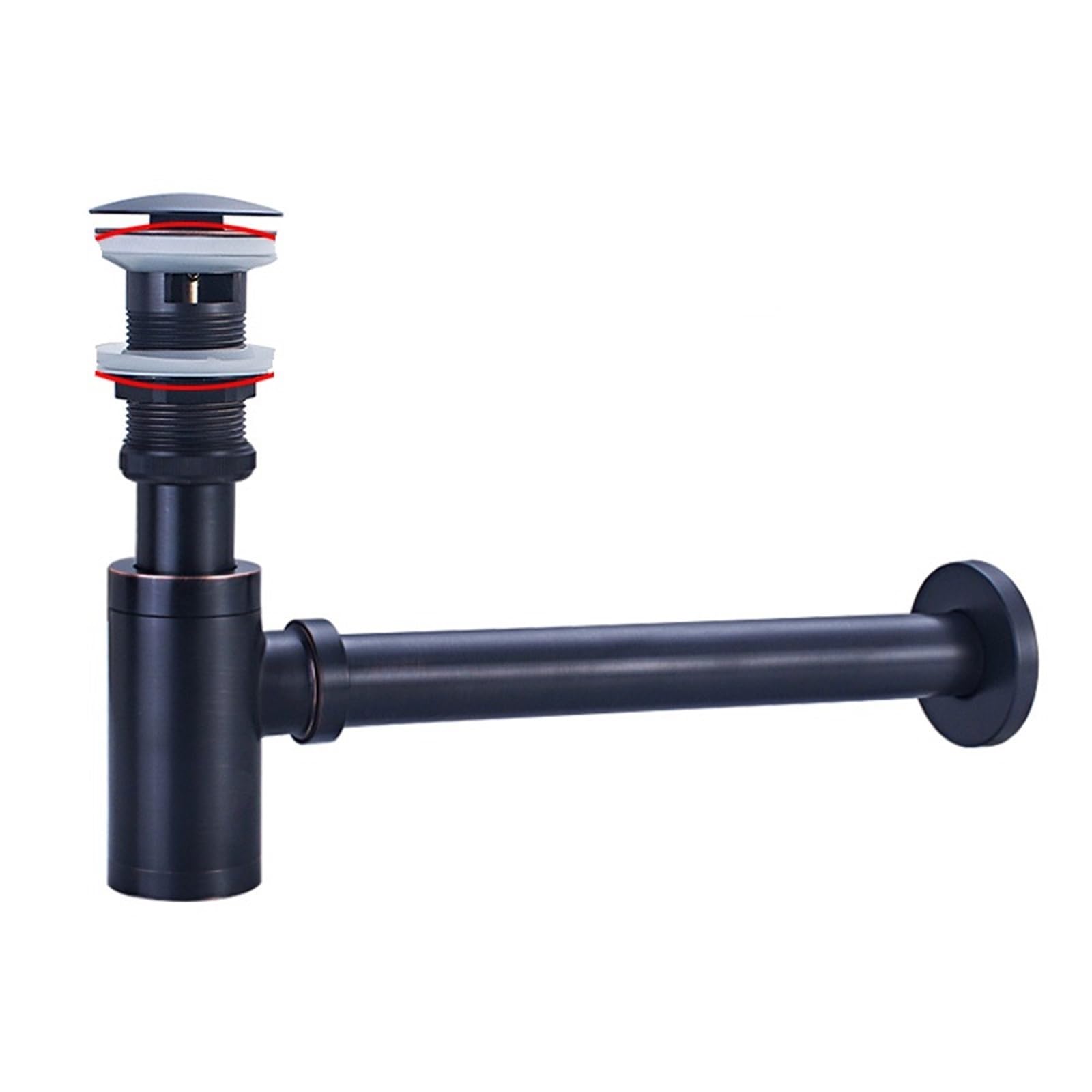 Cymmiyt With Overflow Basin Waste Basin Bottle Trap Brass Bathroom Sink Siphon Drains With Pop Up Drain Black P-Trap Pipe Waste(With Overflow)