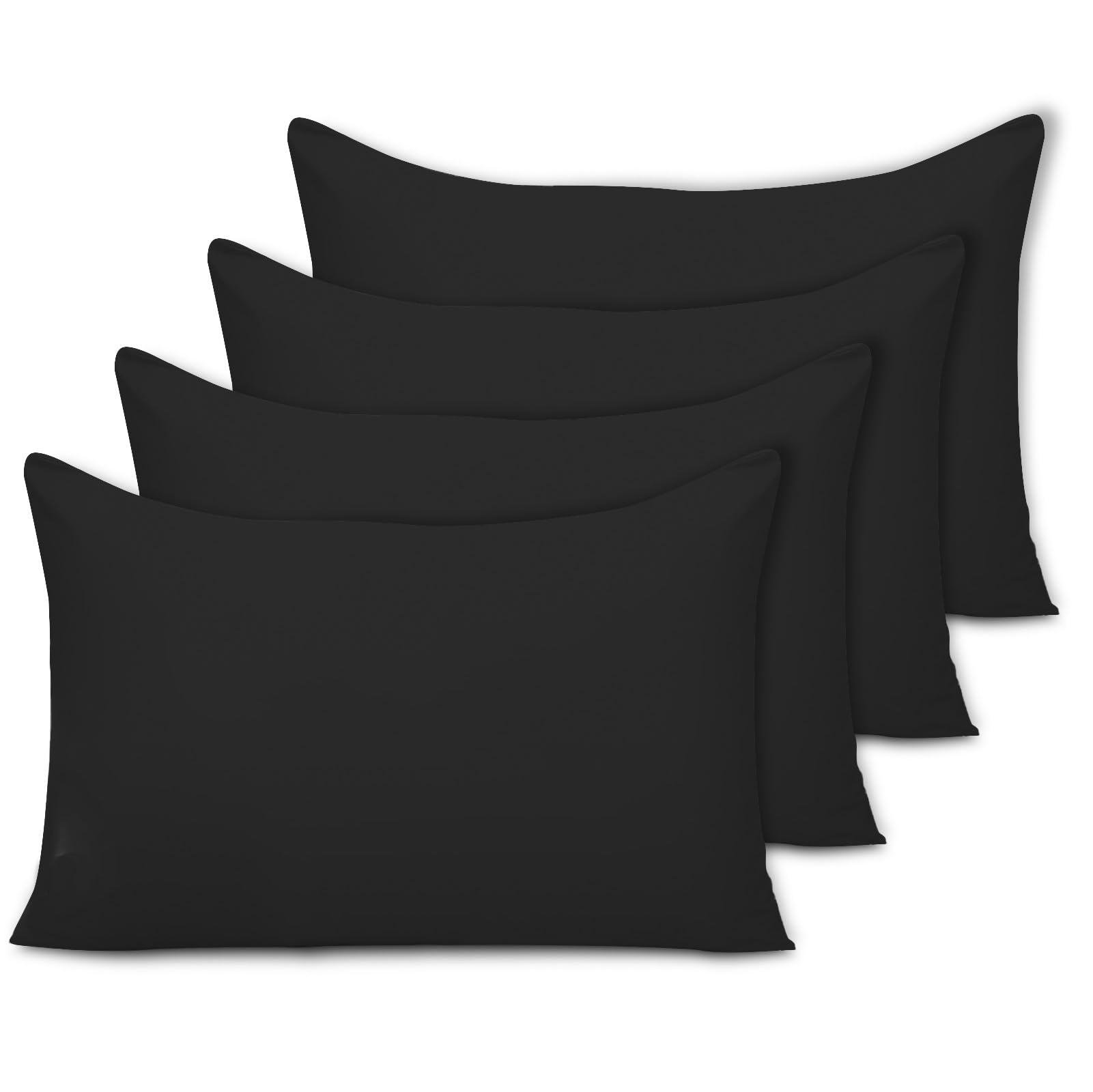 Pamposh Pillow Cases 4 Pack - Standard Size 50 x 75 cm - Double Brushed Premium Microfibre Envelope Closure Pillow Covers - Hypoallergenic Pillowcases Set Of 4 (Black, 50 X 75 (Pack of 4))