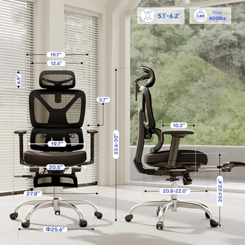 Image of FLEXISPOT ErgoX Premium Ergonomic Office Chair with Footrest- Adjustable 3D Armrests, Dynamic Lumbar Support, Recline & Tilt Function, Mesh Seat, for Home & Office Use,Black Foam
