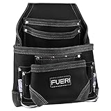 Black Leather Tool Pouch for Carpenters 10 Pocket Framers Belt Tool Bag Kit | High Gauge Premium...