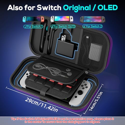 Image of Auarte [Charge inside Carrying Case for Nintendo Switch 2 2025 / Switch OLED / Switch with Adapter and for Joy Cons Storage, Travel Cases for Switch 2 Console with 22 Game Card Storage (Purple)