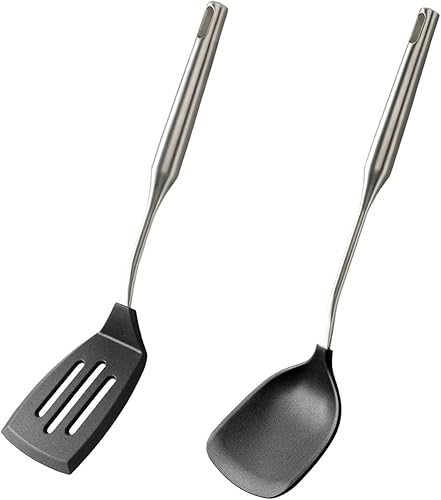Juego de 2 espátulas de silicona, utensilios de cocina sólidos y ranurados, resistente al calor, sin BPA, apto para lavavajillas, mango de acero disponible en Yaxa El Salvador