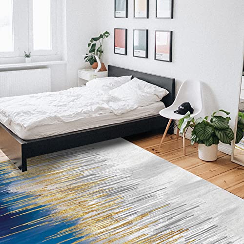 Blue Yellow Grey Area Rug For Bed Room, 5' X 8' Indoor Accent Rugs Non-Skid Kitchen Runner, Abstract Art Color Painting Bathroom Rugs Modern Floor Mats Washable Throw Carpet For Living Room #TOP4