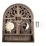 Holzregal mit Tür zum Öffnen, Sonne Mond Design Gothic für Kristall Halter Ständer für Mystic Altar Display, Himmlische Hexe Wanddekoration Regal, Boho Home Decoration