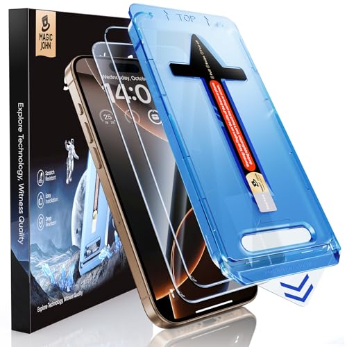 MAGIC JOHN 2 Pack for iPhone 16 Pro [6.3 inch] Tempered Glass Screen Protector HD Clear Bubble Free Easy Installation Auto Dust-Elimination 16Pro 6.3