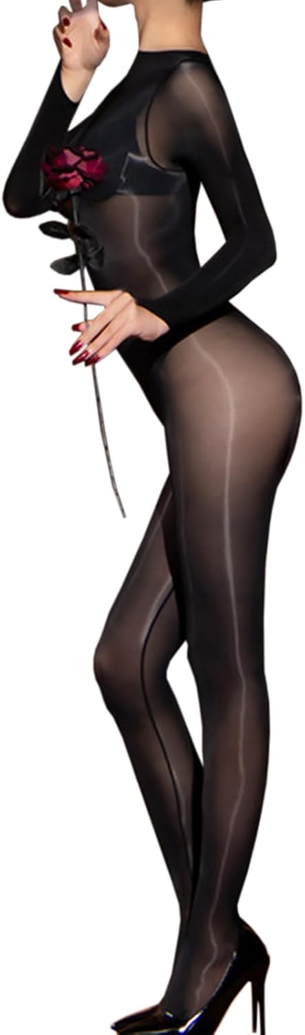 RUIBAVYA Body Stockings For Women Sexy Oil Shiny Bodystocking Full Body Stocking Body Suit Lingerie Sexy