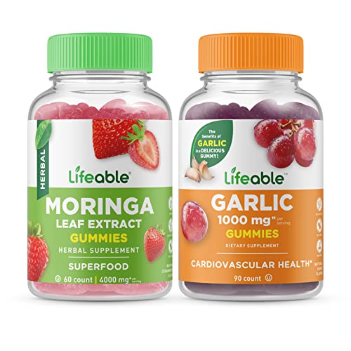 Lifeable Moringa Leaf + Garlic 1000Mg, Gummies Bundle - Great Tasting, Vitamin Supplement, Gluten Free, Gmo Free, Chewable Gummy #TOP18