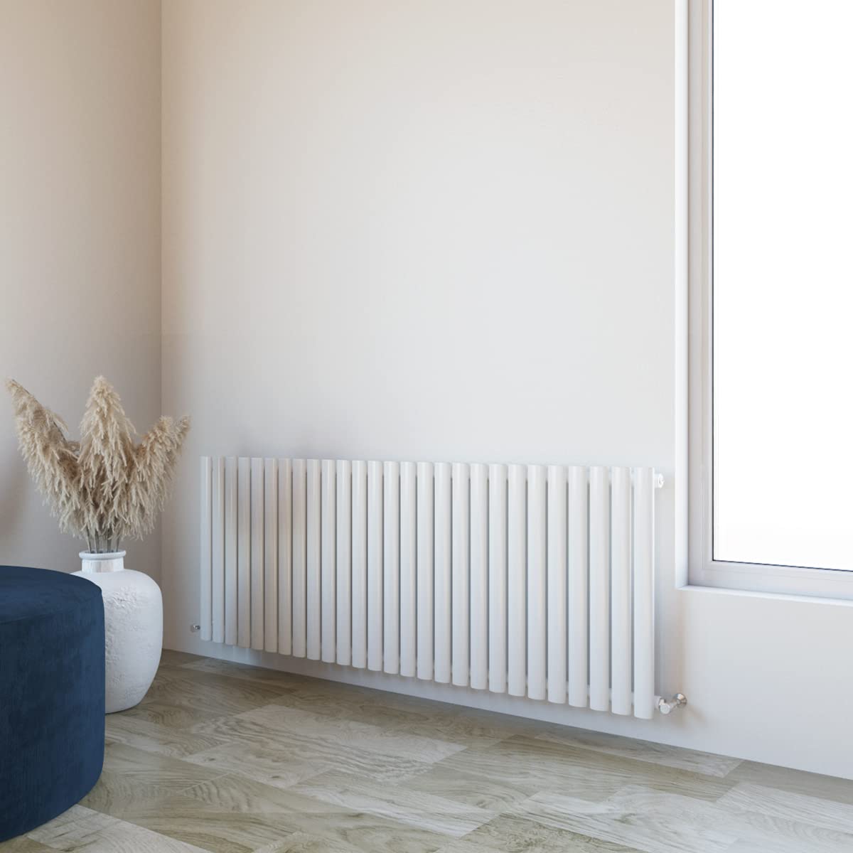 Huibathroom White Oval Column Radiator 600X1593mm Horizontal Design Single Central Heating Rad