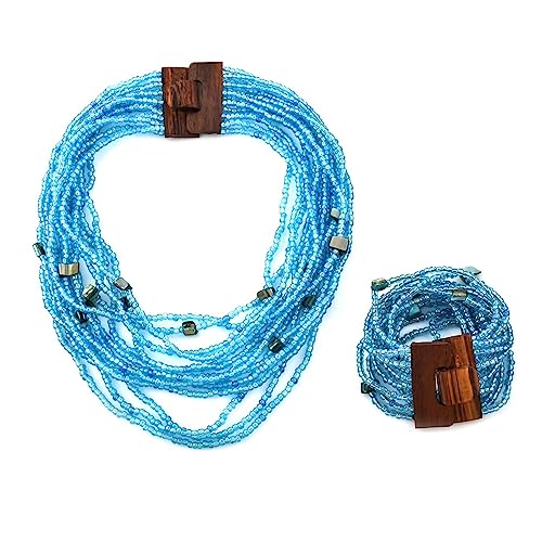 Shop LC Handmade Seed Bead Necklace & Bracelet Set Boho Jewelry for Women - Layered Multi Strand Beaded Necklaces & Bracelets w/Wooden Clasp Length 18