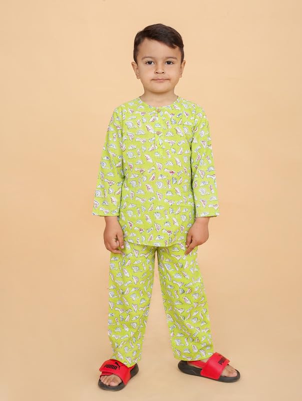 Image of Boys Cotton Night Suit | Jaipur Handblock Print Pajama Set for Kids | Boys Sleepwear | Kids Pajama Set | Baby & Toddler Sleep Suit | Combo Pack of 2