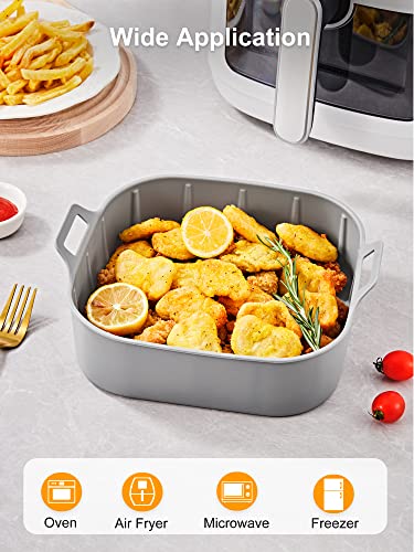 Smartake Air Fryer Silicone Liner, 8.7 Inch Heavy-Duty Air Fryer Pot, Extra Thick & Easy Cleaning, Food-Grade Reusable Durable Air Fryer Basket Accessories, 8. 7X8.7X2.6 Inch For 7-9Qt, Square - Grey #TOP3