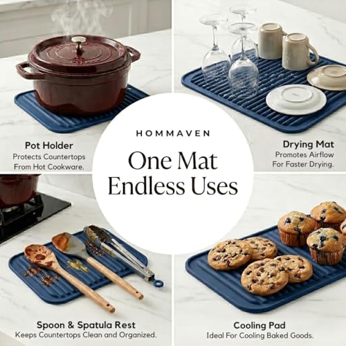 Image of Silicone Trivet Mats, Set of 2, Heat & Slip Resistant Hot Pads for Kitchen Potholders, Multi-Purpose Mat Long-Lasting & Flexible Silicone Hot Pad, BPA Free,Dish Drying Mat, (Classic Blue)