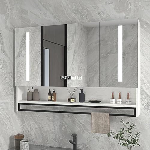 Armadietto per medicinali con specchio LED intelligente con interruttore touch anti-appannamento e display orologio, soluzione moderna per riporre oggetti essenziali