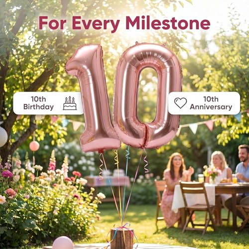 Image of Number 10 Balloon Foil Mylar Balloons for Birthday Party Decoration (Rose Gold, 40 Inch)