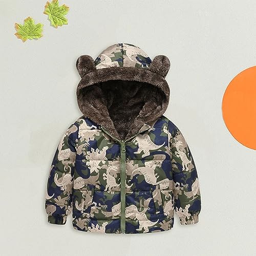 Toddler Boys Winter Warm Jacket Outerwear Dinosaur Hooded Zipper Padded Outwear for Girls or Boys Rain Jacket2