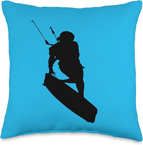 Kitesurfers Freestyle Kite Female Rider Black Silhouette Throw Pillow, 16x16, Multicolor