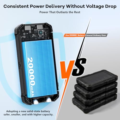 Image of ERRBBIC Solar Charger Power Bank 20000mAh, Portable Wireless Charger, 15W Fast Charging External Battery Pack with USB C, Camping Solar Charger for Outdoor iPhone 17 /16 /15, Galaxy, Google etc