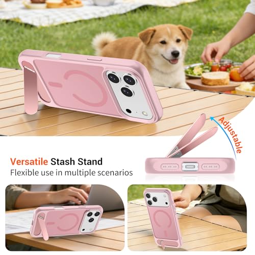 Image of SUPFINE Magnetic for iPhone 17 Pro Case Translucent Matte Phone Cover | (Built-in Invisible Kickstand)(Compatible with MagSafe)(Military Grade Drop Protection) Pink