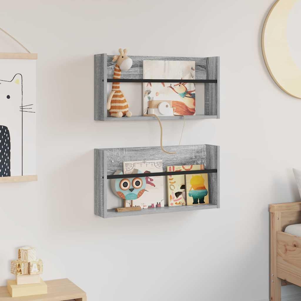 Magazinregal 2 Stück Graues Sonoma Holzwerkstoff 60 x 12 x 30 cm Wandmontage Zeitschriftenständer für Wohnzimmer Büro Flur zur ordentlichen Aufbewahrung und Ablage von Lesestoff und Ordnern
