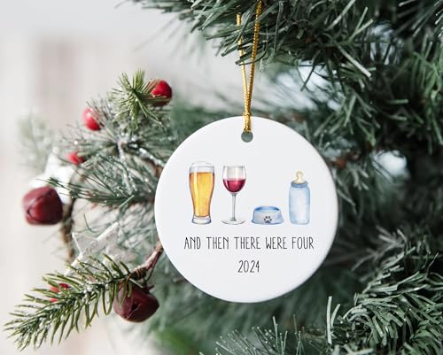 Image of and Then There were Four 2024 Ornament, Family of Four with Dog Ornament, First Time Parents Ornament, from Dog Parent to Baby Christmas Ornament