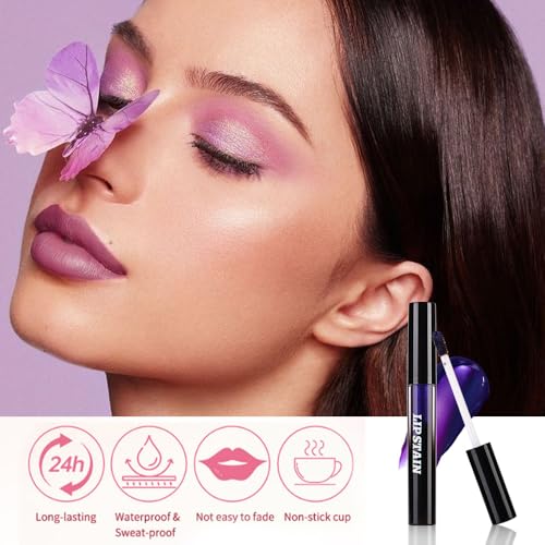 Image of evpct Plum Purple Lip Stain Peel Off, Matte Finish Transfer Proof Lips Liner Stain Peel off Lip Tint Gloss Marker Makeup, Long Lasting Waterproof Lipstick Highly Pigmented 24 Hours Original, 05#