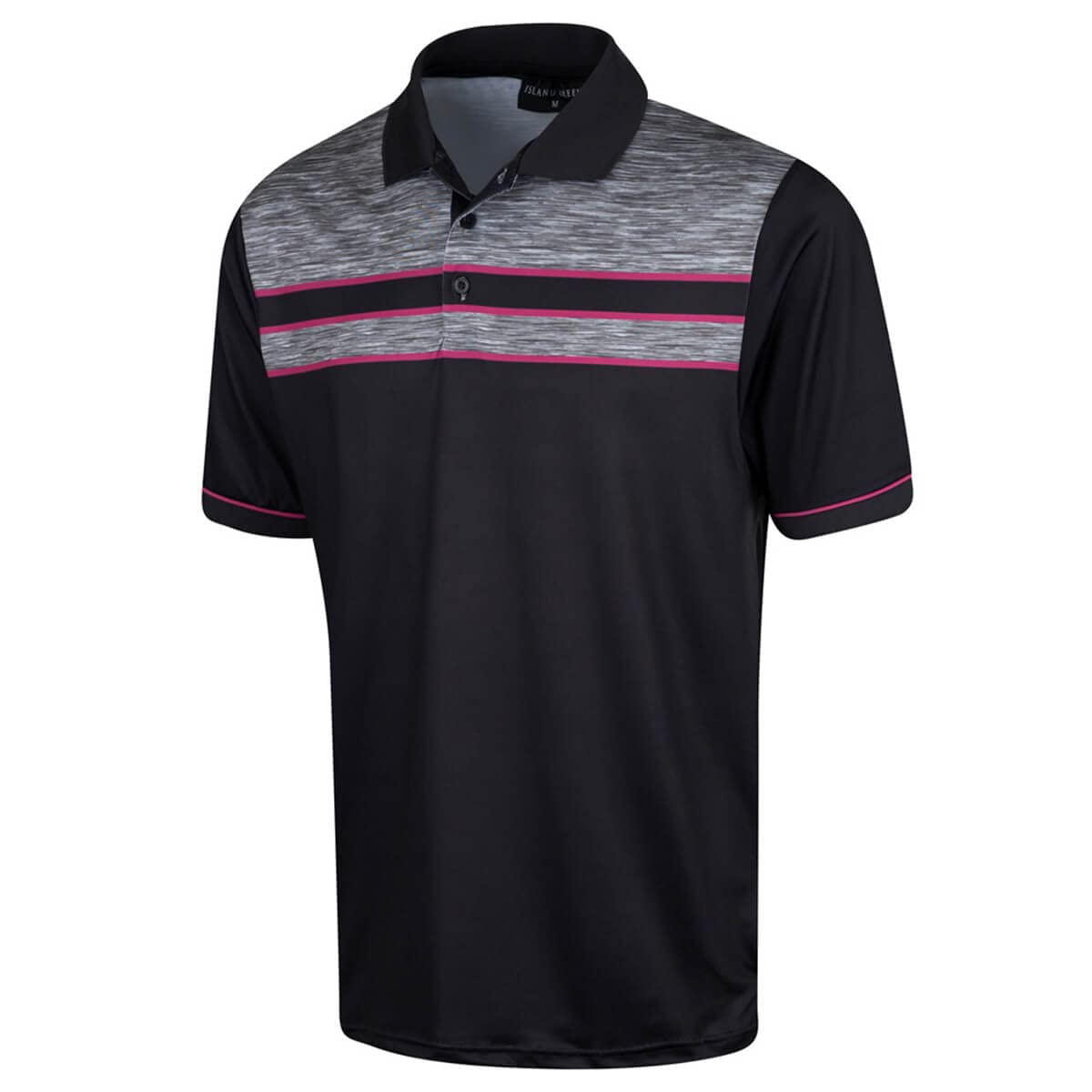 Island GREEN Mens Chest Panel Polo Shirt - Black - S