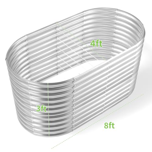 Land Guard 8x4x3ft Oval Galvanized Raised Garden Beds, Large-Capacity Metal Planter Box Outdoor, Durable Deep Raised Garden Bed 3ft Tall, Raised Beds for Gardening Vegetables, Classic Silver by Land Guard - Used condition - Image 2